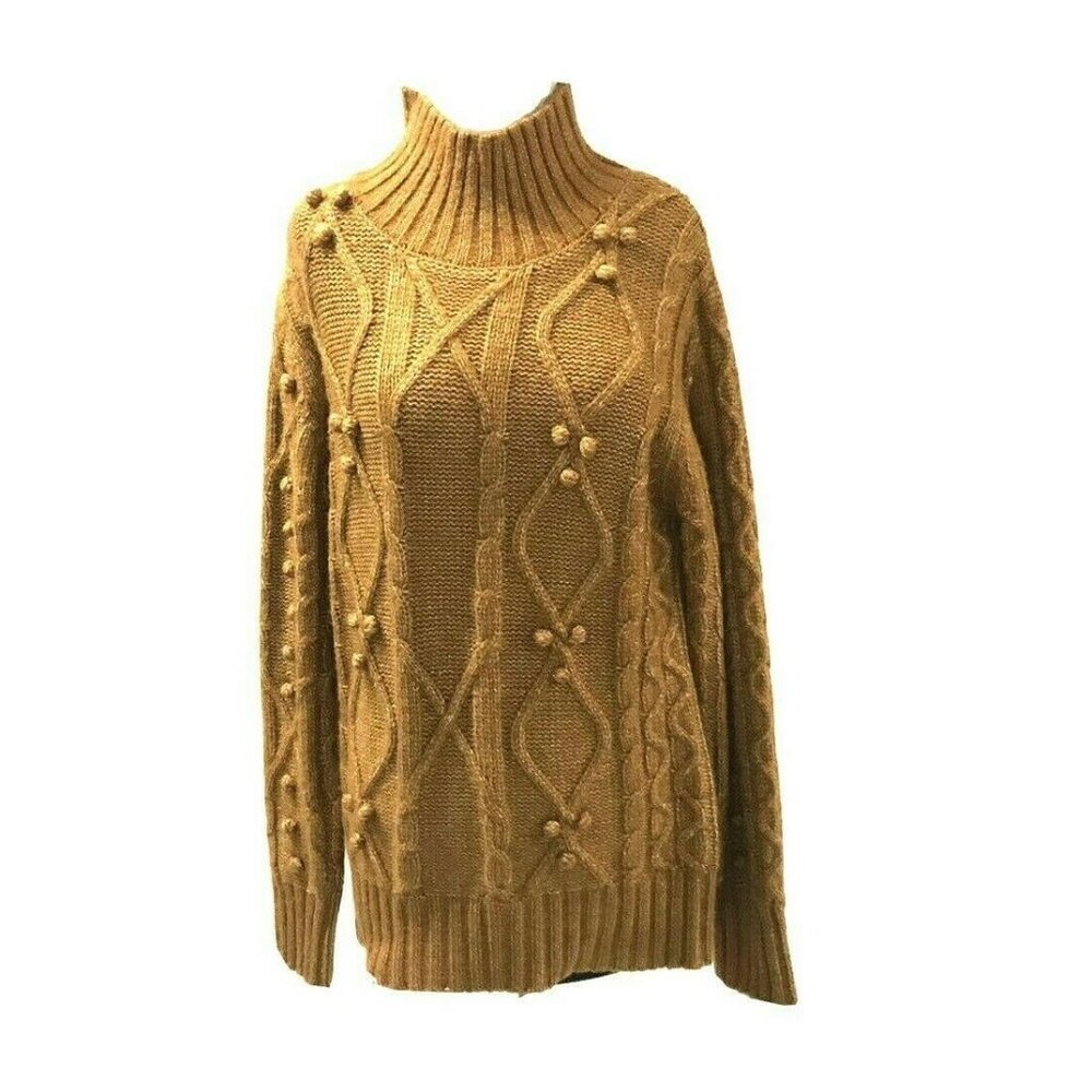 Cable Knit Pom Pom Mock Neck Sweater Size Large NWT